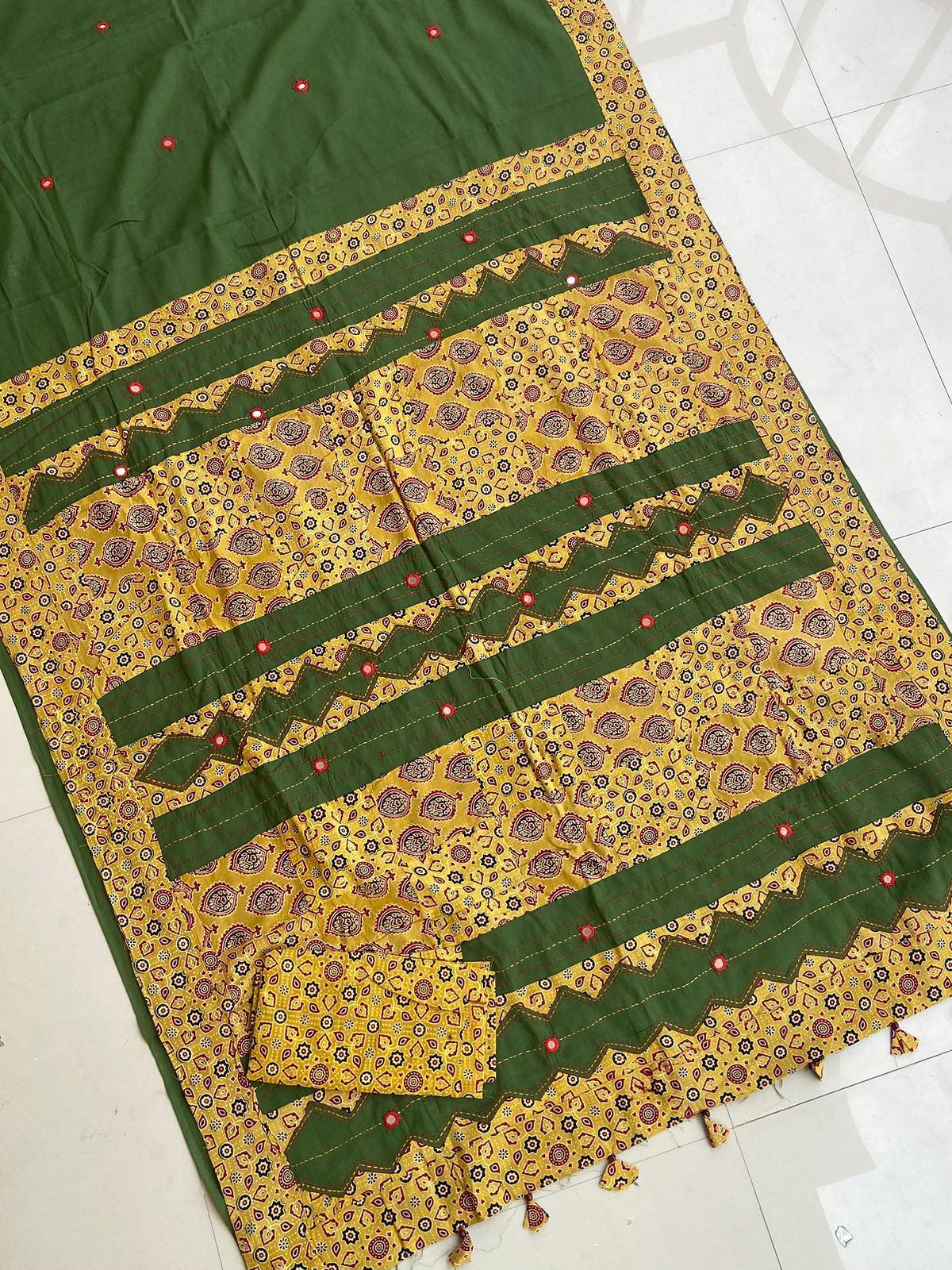 ajrakh print hand work saree