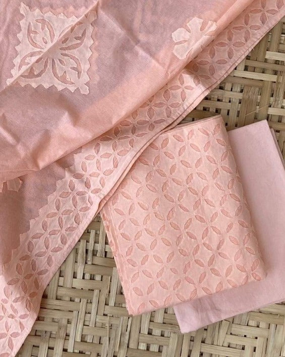 applique work cotton suit dress meterial