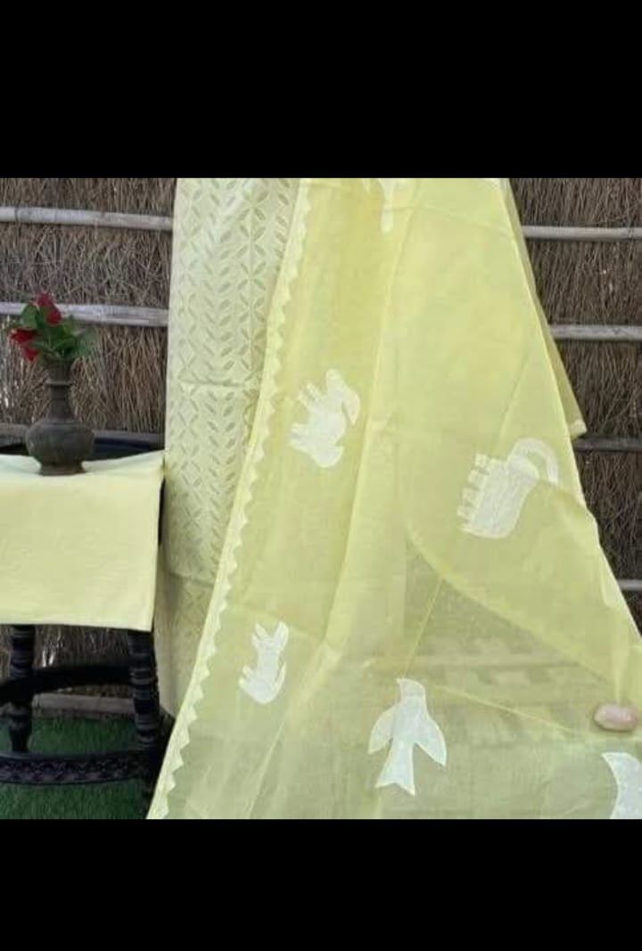 applique work cotton suit dress meterial