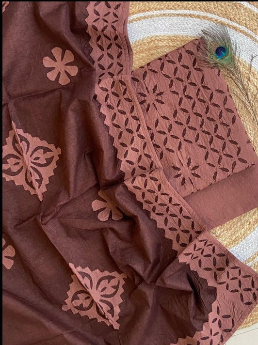 applique work cotton suit dress meterial