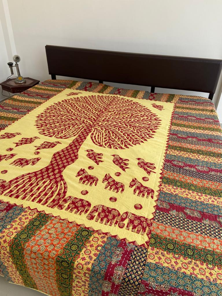 Applique work tree of life double bedsheet