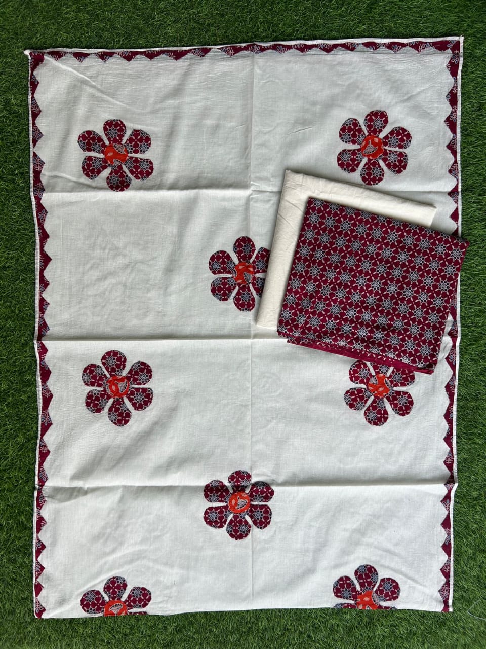 Ajrakh print cotton suits with patch work dupatta