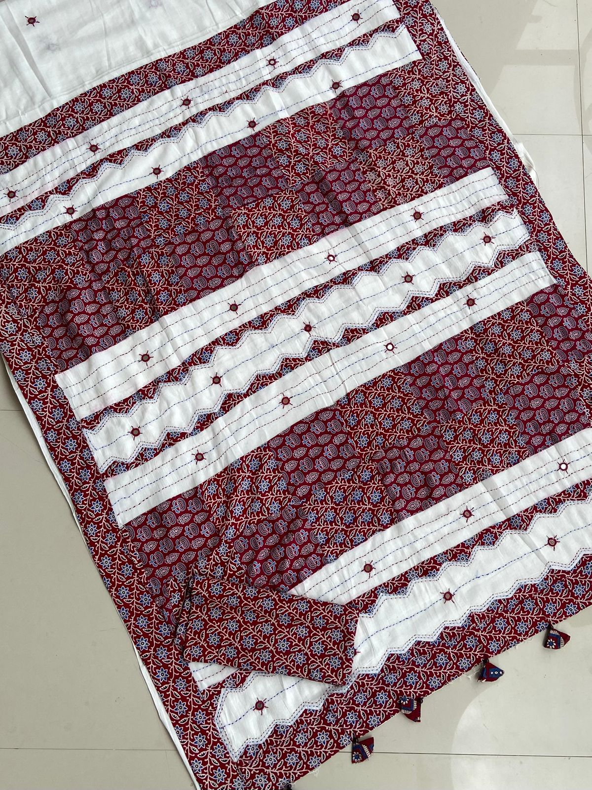 ajrakh print hand work saree