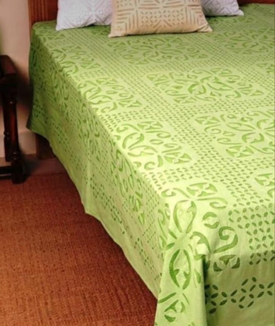 applique work double bedsheet with cotton cambric and organdy best quality