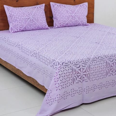 applique work double bedsheet with cotton cambric and organdy best quality