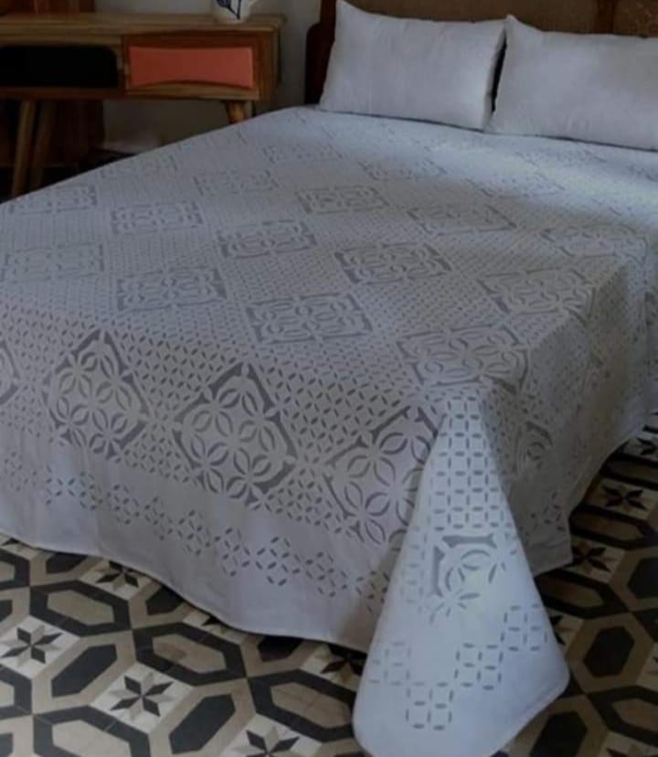 applique work double bedsheet with cotton cambric and organdy best quality