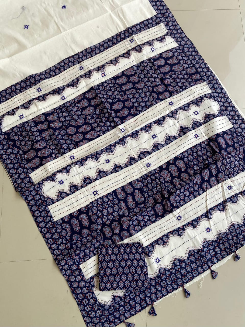 ajrakh print hand work saree