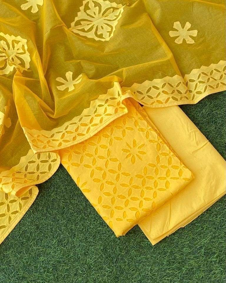 applique work cotton  suit dress meterial