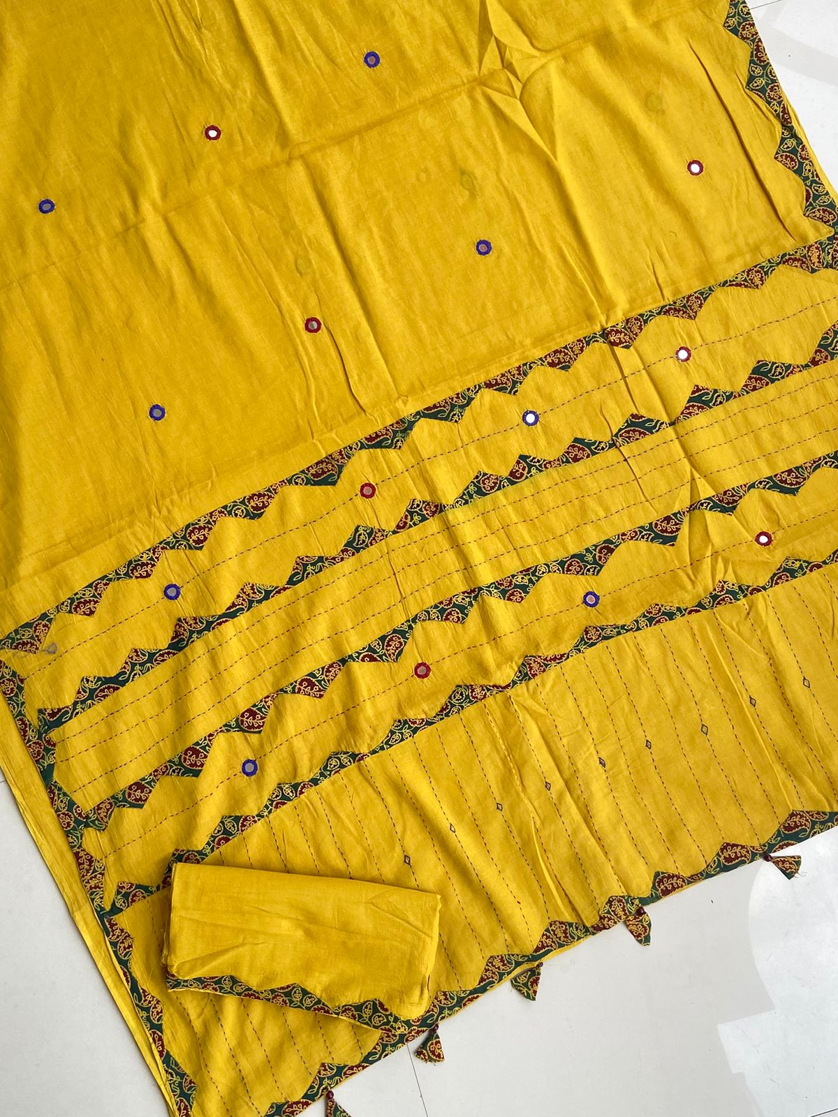 ajrakh print hand work saree