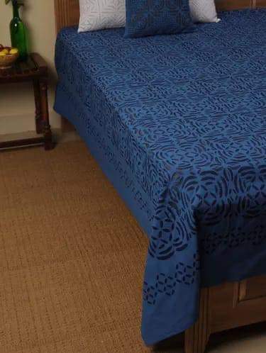 applique work double bedsheet with cotton cambric and organdy best quality