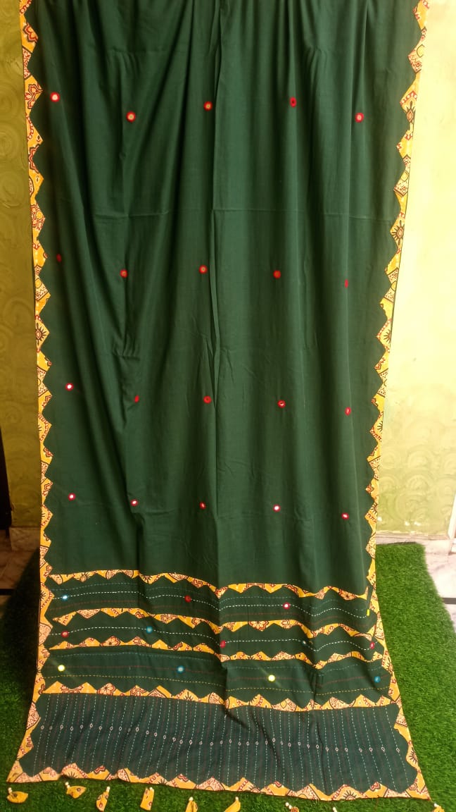 ajrakh print hand work saree