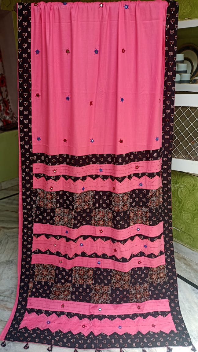 ajrakh print hand work saree