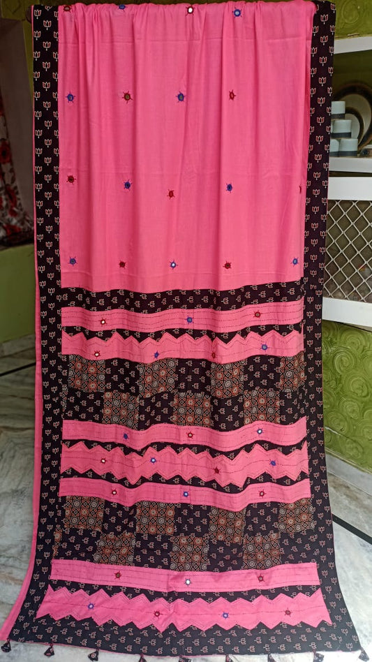 ajrakh print hand work saree