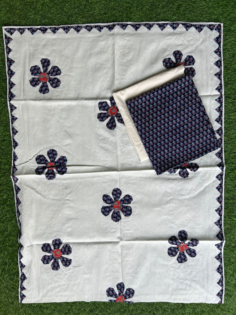 Ajrakh print cotton suits with patch work dupatta