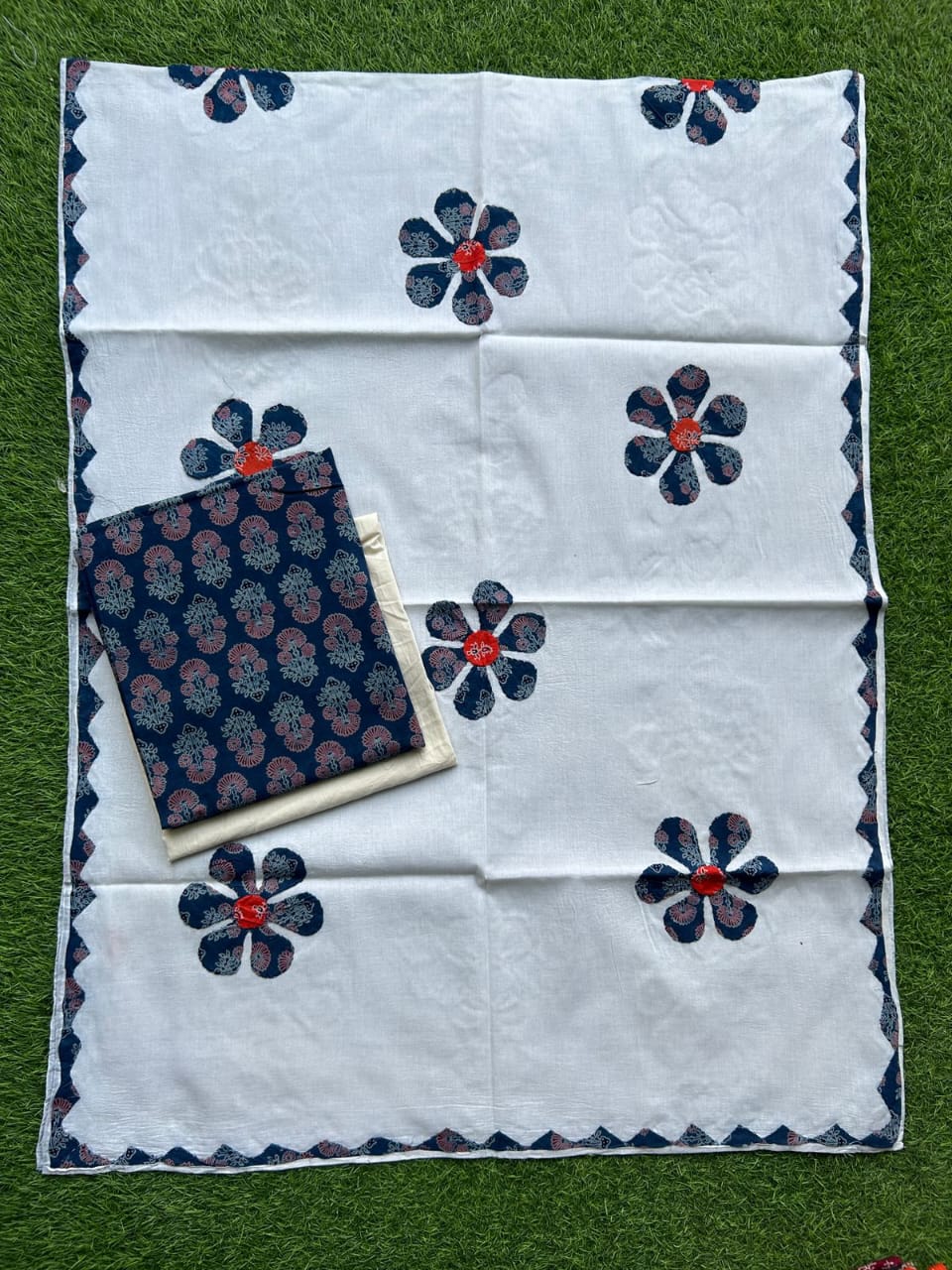 Ajrakh print cotton suits with patch work dupatta