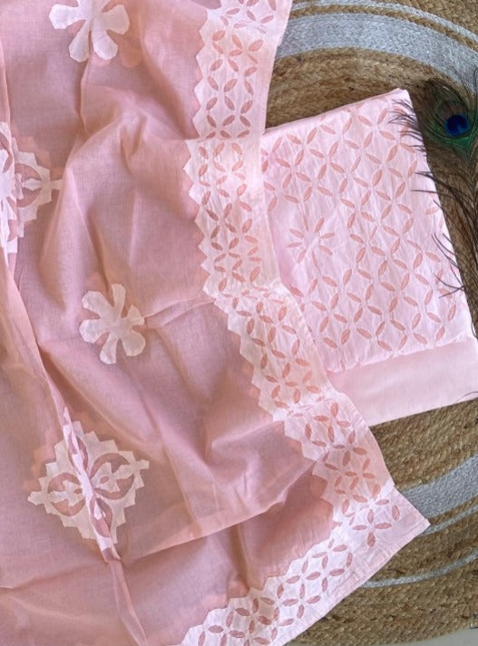 applique work cotton  suit dress meterial